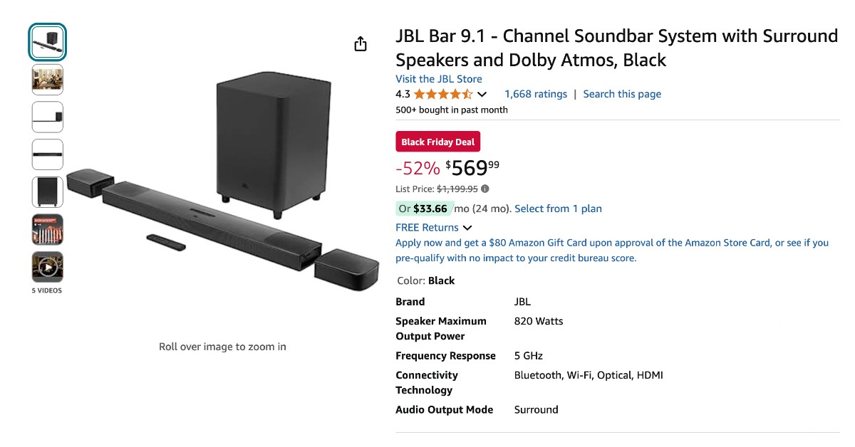 JBL Bar 9.1 Soundbar System with a $630 Discount! Black Friday Deal!