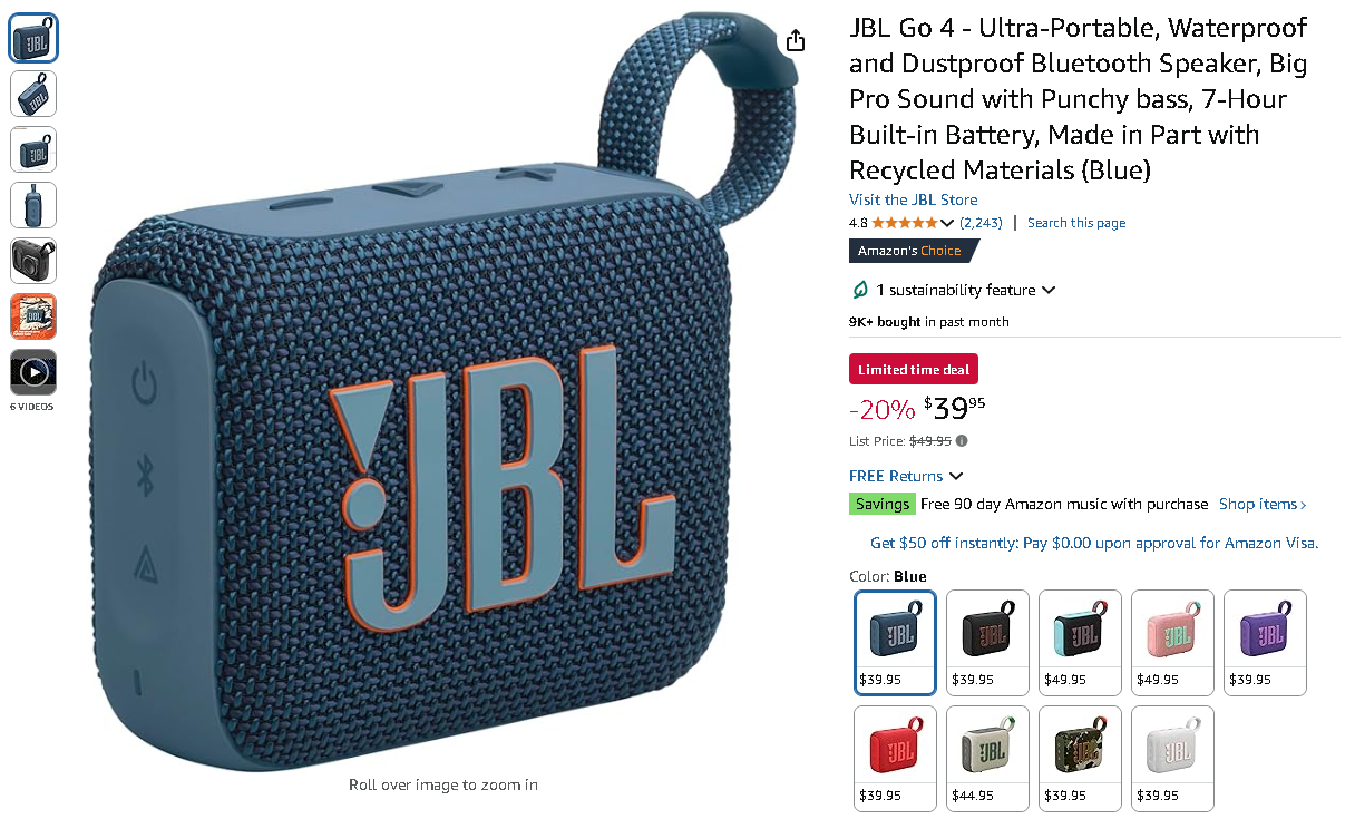 JBL Go 4 Bluetooth Speaker