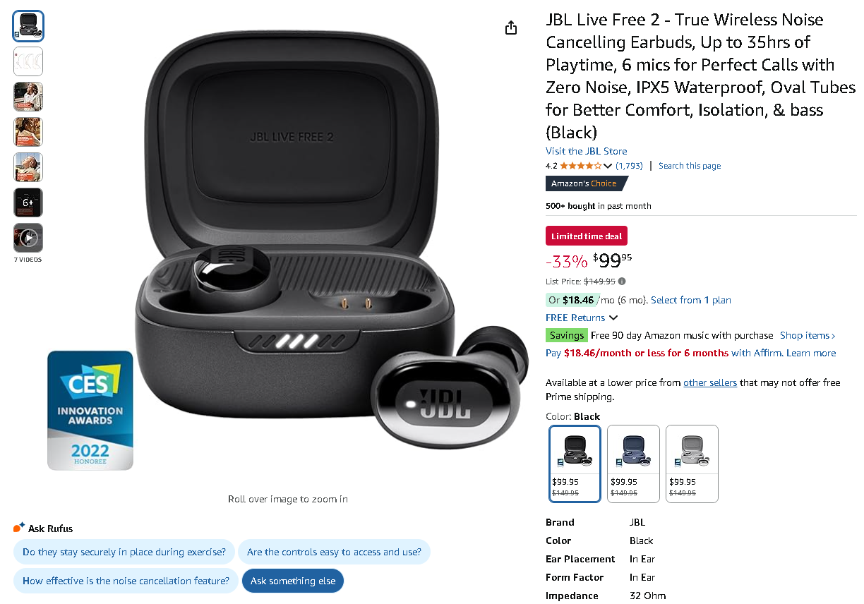 JBL Live Free 2 wireless earbuds