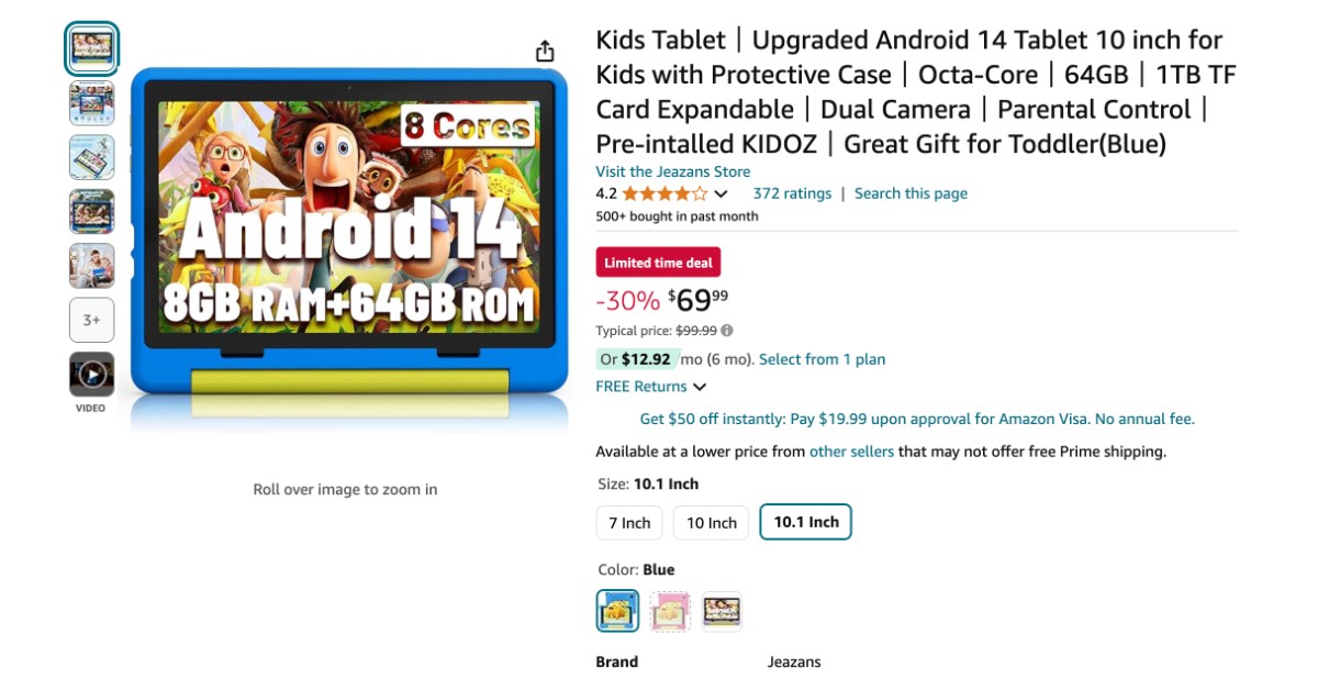 Jeazans KT1016 Kids Tablet - $30 Limited Discount!!