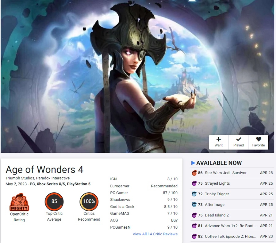 Paradox Interactive ha pubblicato il trailer di lancio di Age of Wonders 4, gioco di strategia fantasy. I critici sono soddisfatti del gioco e lo raccomandano per una recensione.-2