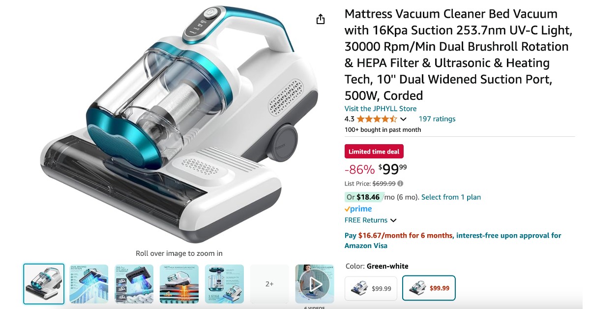 JPHYLL Mattress Vacuum Cleaner - Limited time deal $600 Off!