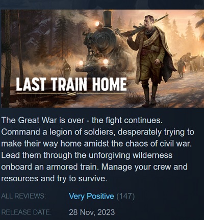 Critics and gamers have warmly welcomed the Last Train Home strategy: the game has excellent reviews and high scores-6