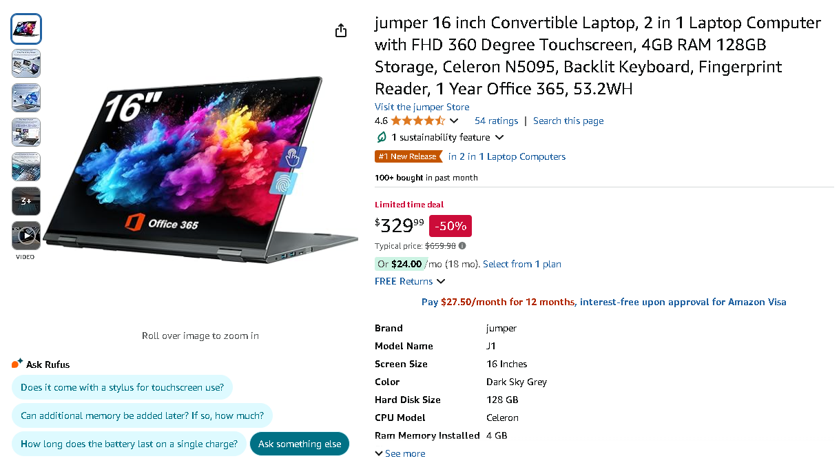 Jumper J1 16-inch Convertible Laptop