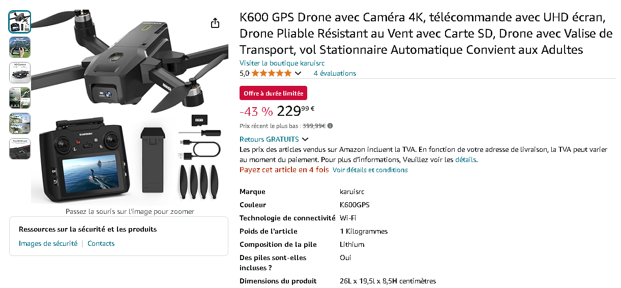 K600 GPS Drone avec Caméra 4K