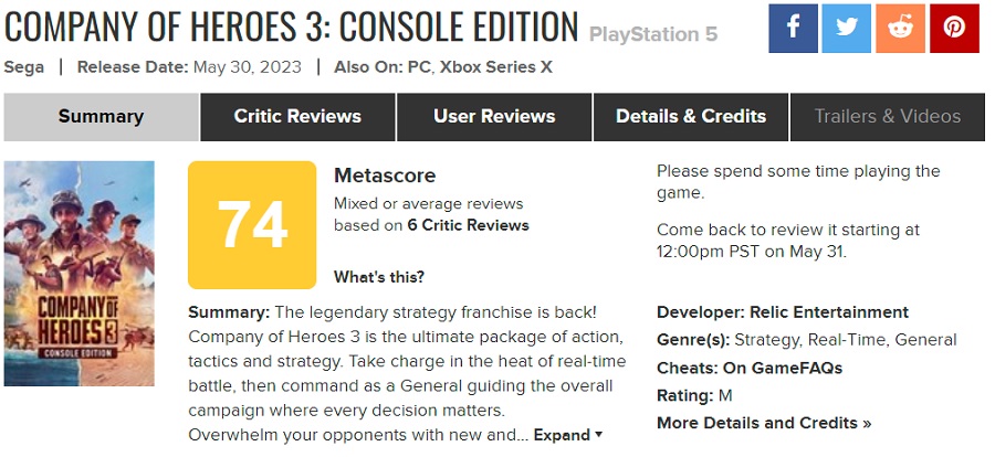Critici zijn niet blij met de consoleversie van Company of Heroes 3 en klagen over onhandige besturing op de gamepad-2
