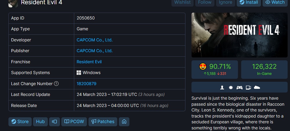 The Resident Evil 4 remake has become the most successful release of the series on Steam. First day online peak exceeds 126,000 people-2