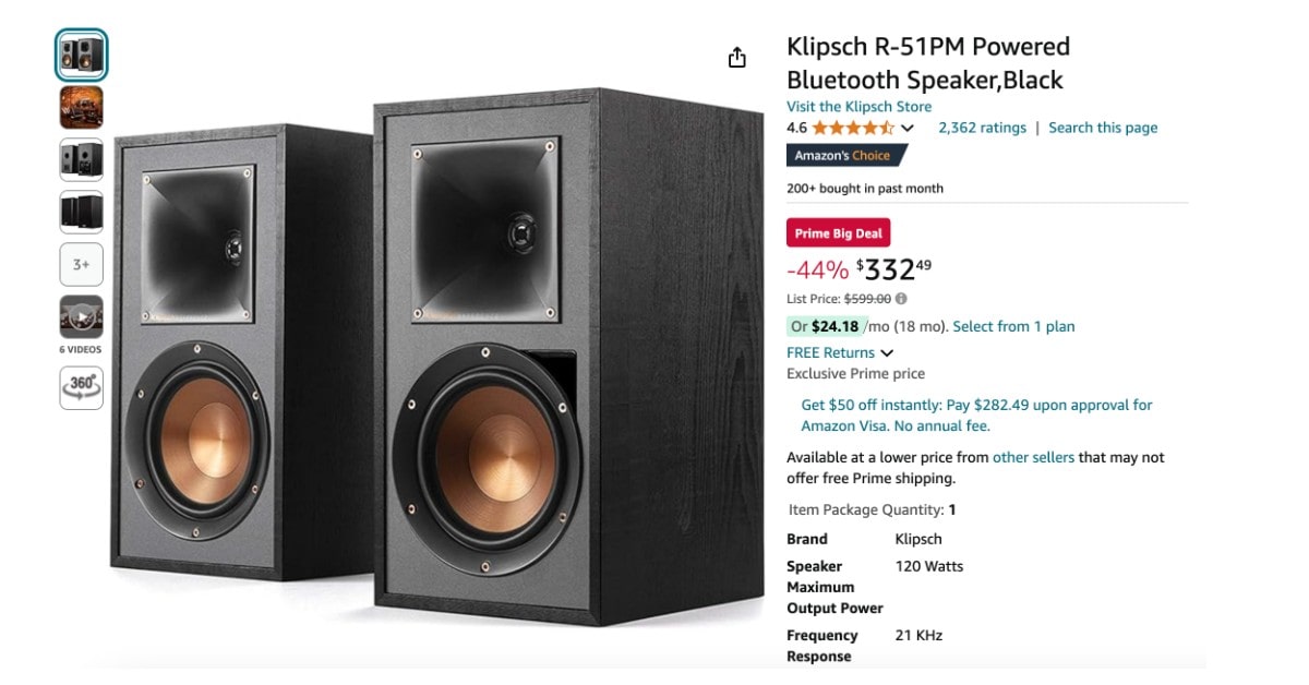 Klipsch R-51PM Powered Bluetooth Speaker - $267 Off Prime Big Deal!