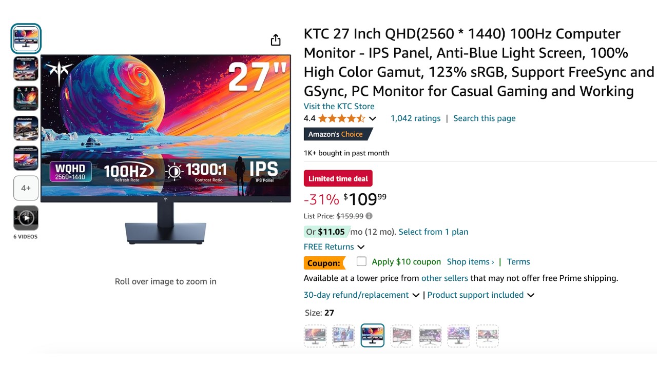 KTC 27 Inch Computer Monitor - Now $50 OFF!