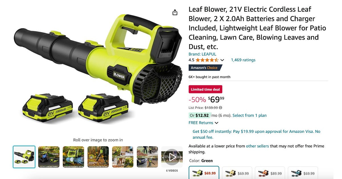 LEAPUL Electric Cordless Leaf Blower - Limited time deal $70 OFF NOW!