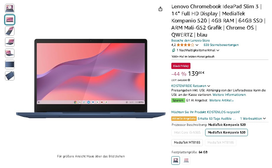 Screenshot der Lenovo Chromebook