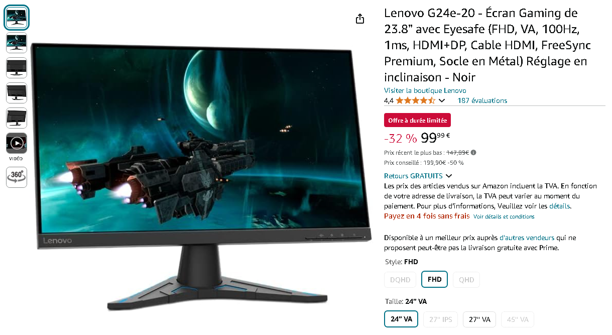 Capture d'écran du moniteur Lenovo G24e-20