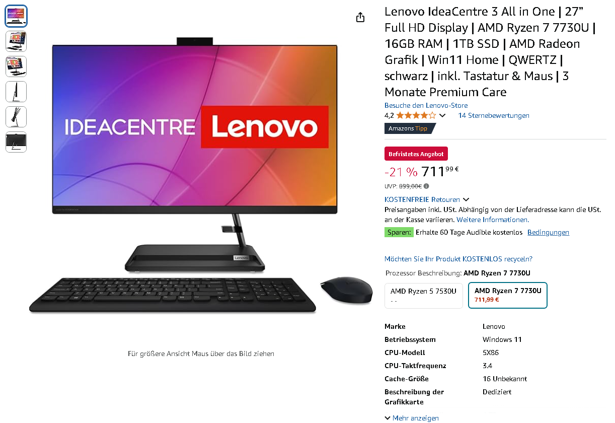 Screenshot der Lenovo IdeaCentre AIO 3