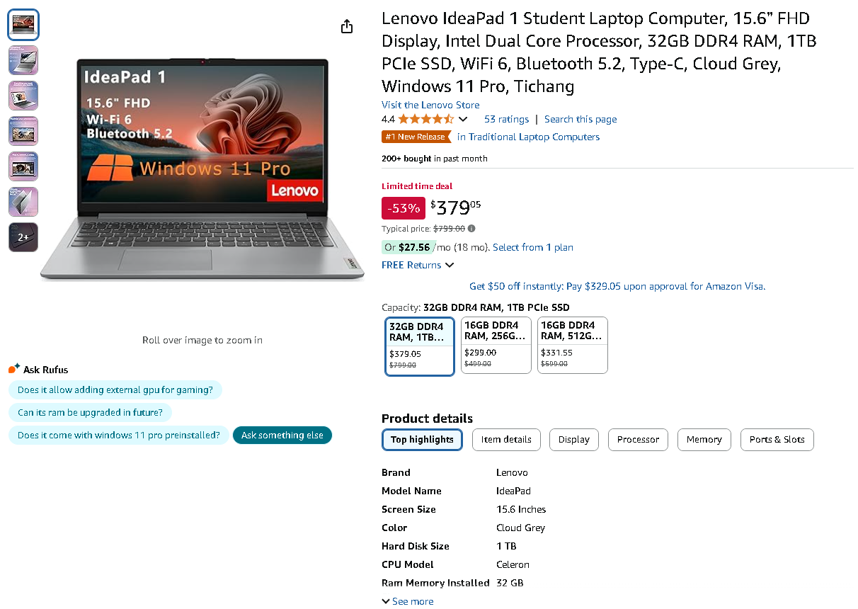 Screenshot of the Lenovo IdeaPad 1 Lenovo IdeaPad 1 Student Laptop Image