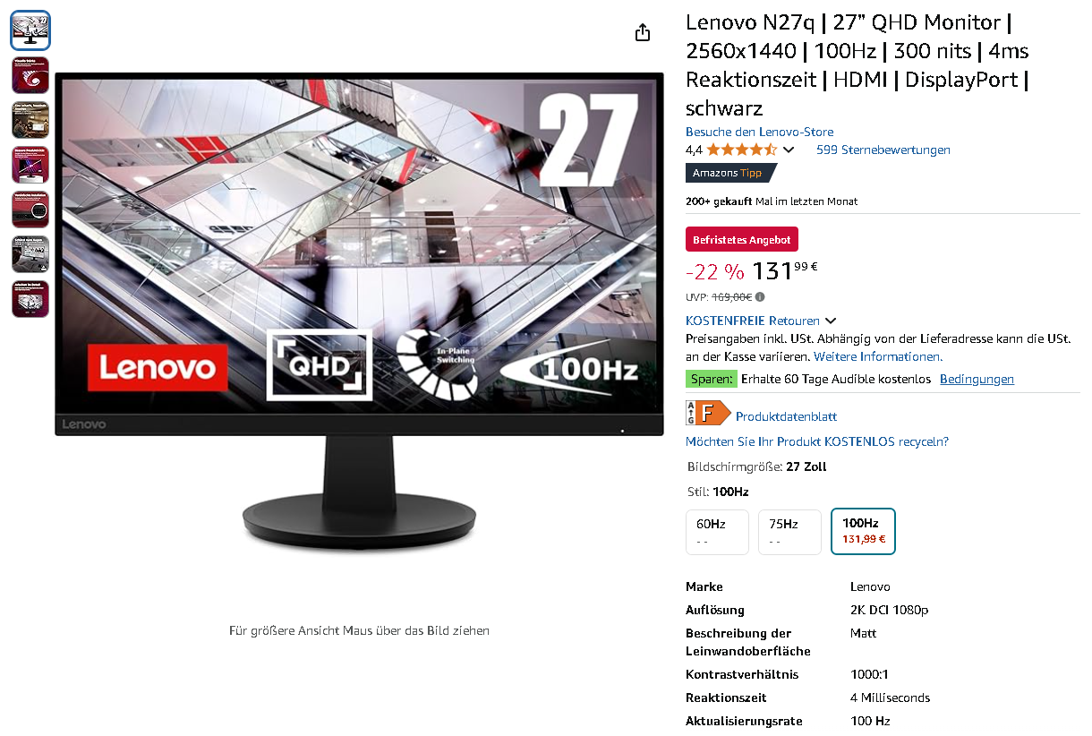 Screenshot der Lenovo N27q Monitor