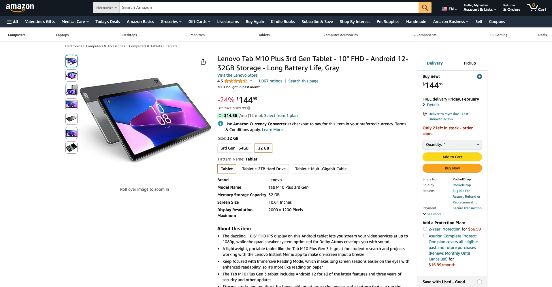 The Lenovo Tab M10 Plus (3rd Gen) with a 10.6-inch screen and a 7,700mAh  battery can be bought on  at a discounted price of $51