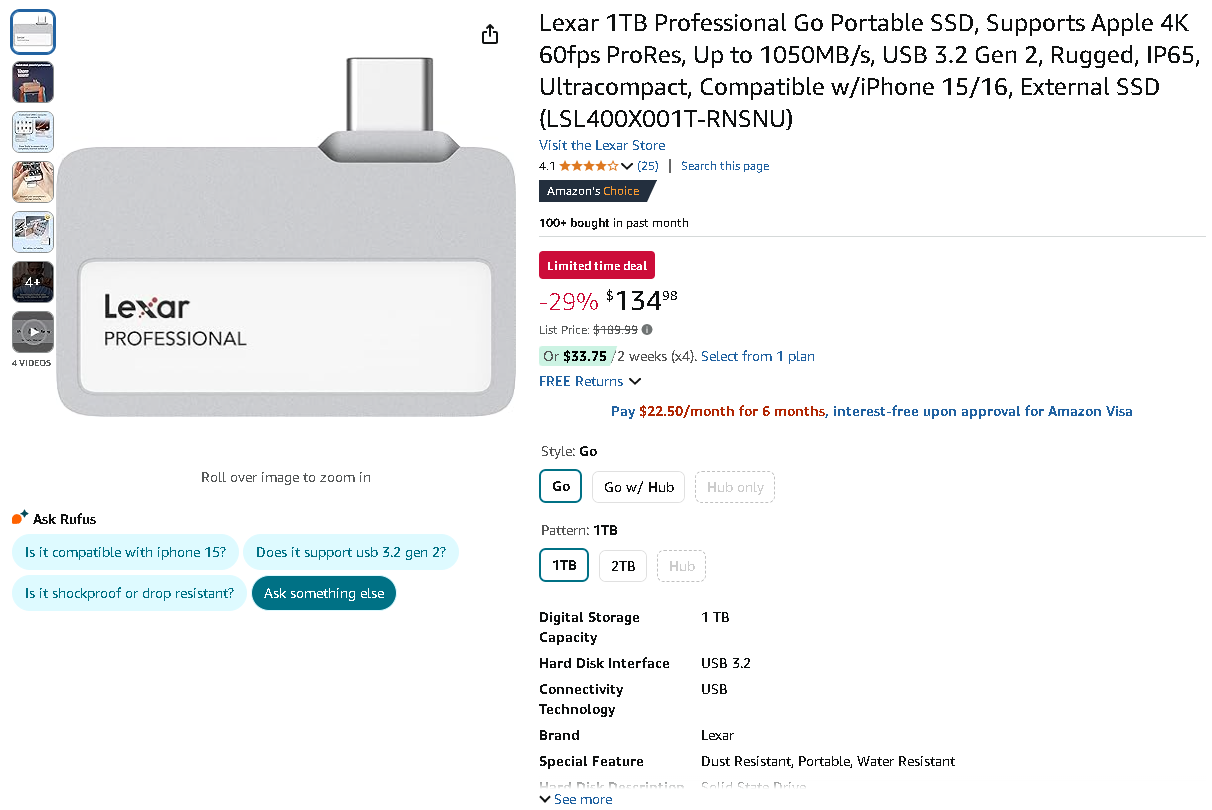 Lexar Professional Go 1TB Portable SSD