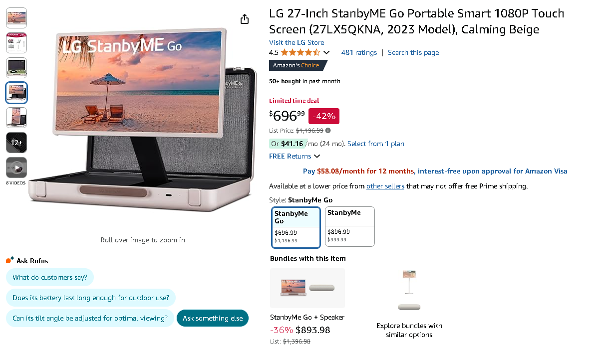 Screenshot of the LG StanbyME Go