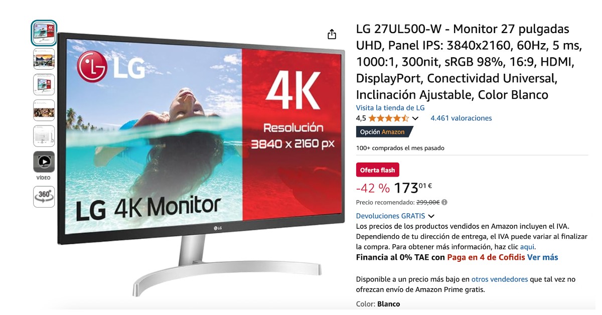 Monitor LG 27UL500-W - ¡descuento limitado de 126 €!