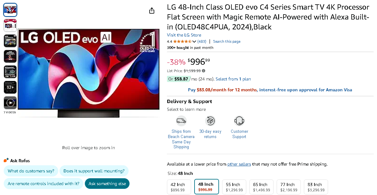 LG 48 inch OLED evo C4 TV