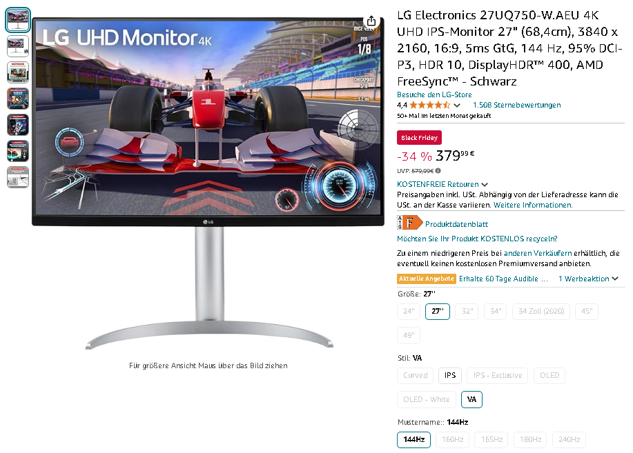 LG 27UQ750-W 4K Gaming Monitor