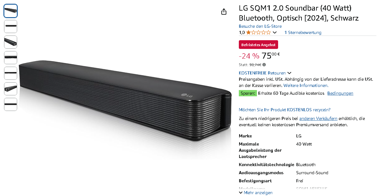 Screenshot der LG SQM1 Soundbar