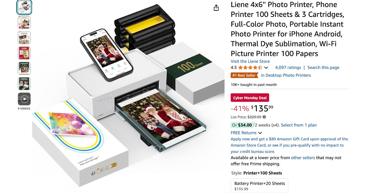 Get Liene 4x6'' Photo Printer with a $94 Discount!