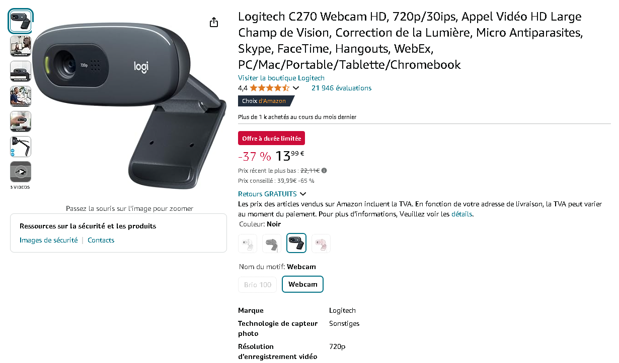 Logitech C270 Webcam HD