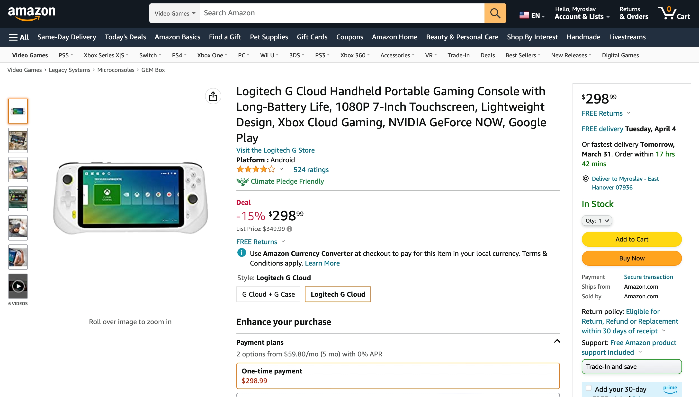 Logitech G Cloud Gaming Handheld , Portable Gaming Console with  Long-Battery Life, 1080P 7-Inch Touchscreen, Lightweight Design, Xbox Cloud  Gaming