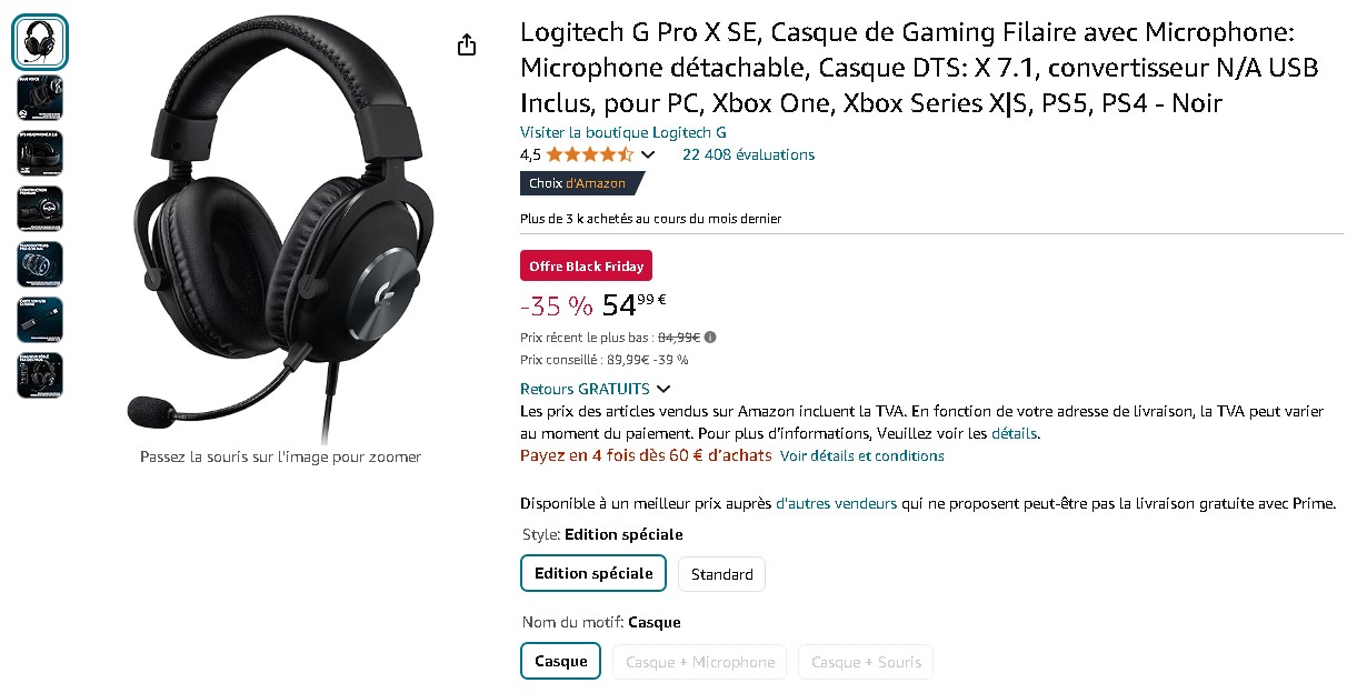 Casque gaming Logitech G Pro X SE