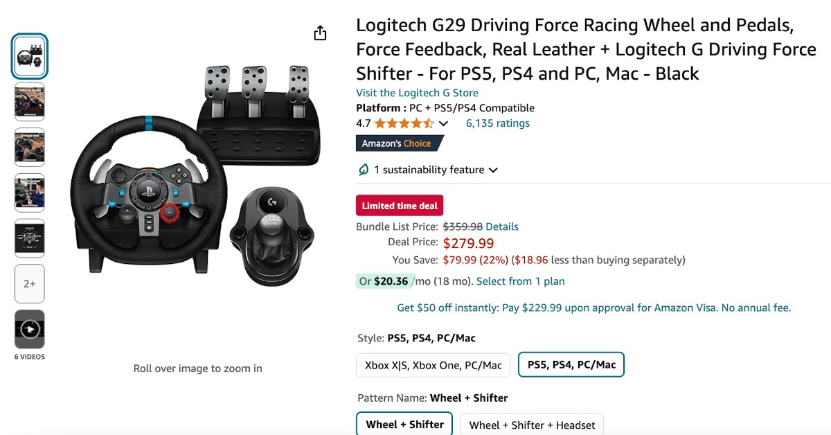 Logitech G29 Driving Force Racing Wheel and Pedals - Now $80 Off Limited Time Deal!