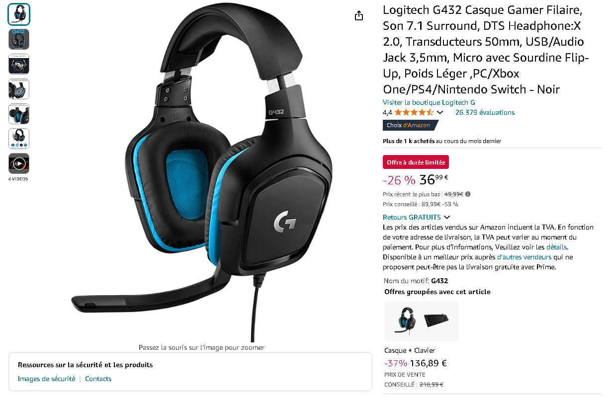 Image du casque gaming Logitech G432