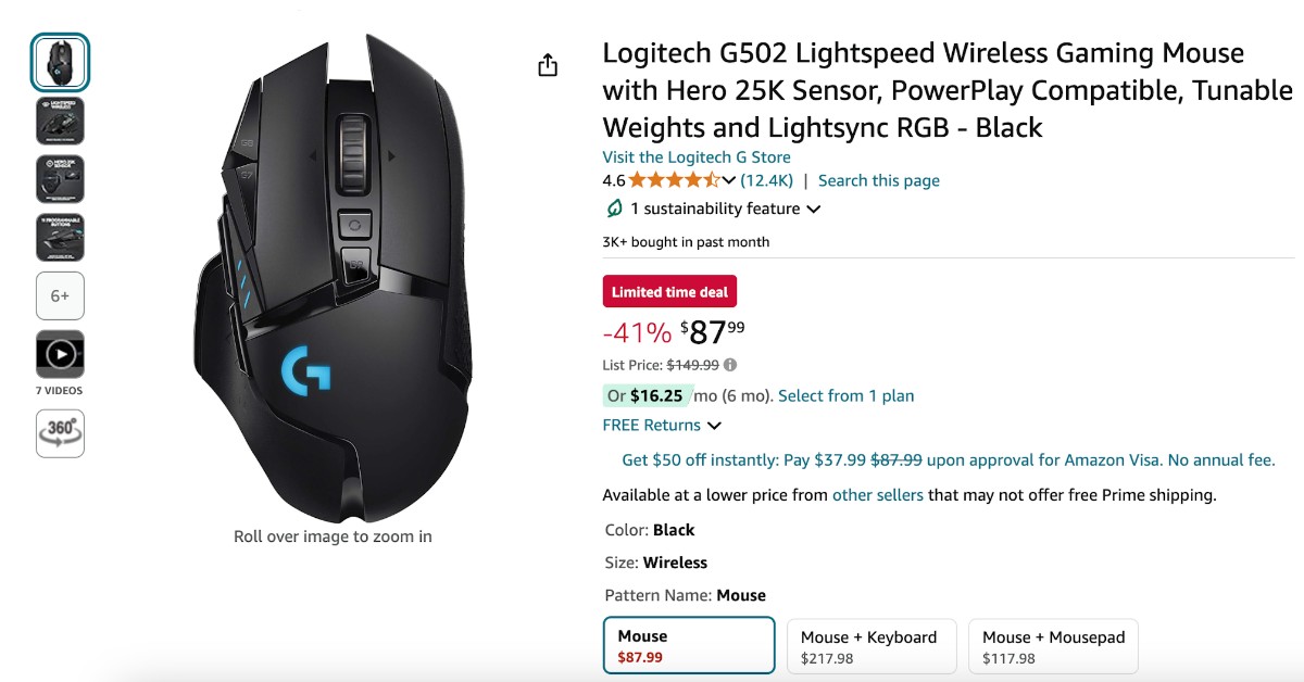 Logitech G502 Wireless Gaming Mouse - Now $62 OFF!