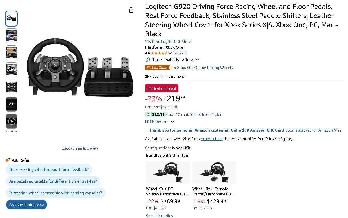 Logitech G920 Racing Wheel
