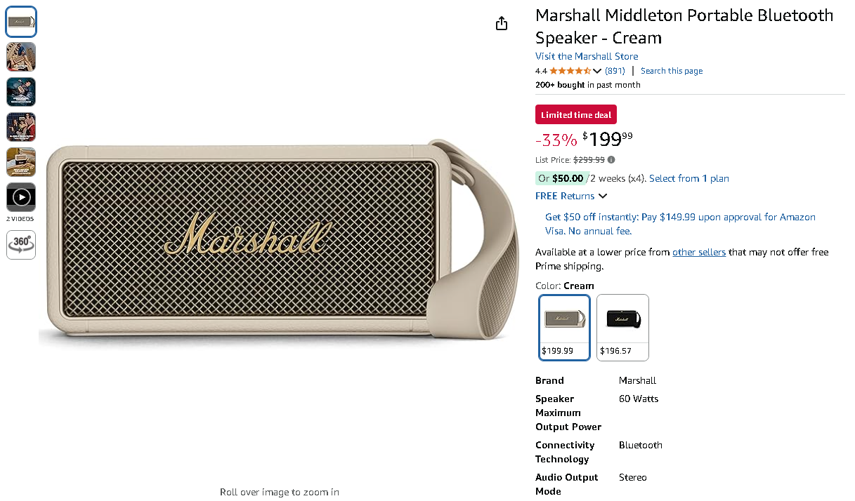 Screenshot of the Marshall Middleton Bluetooth Speaker