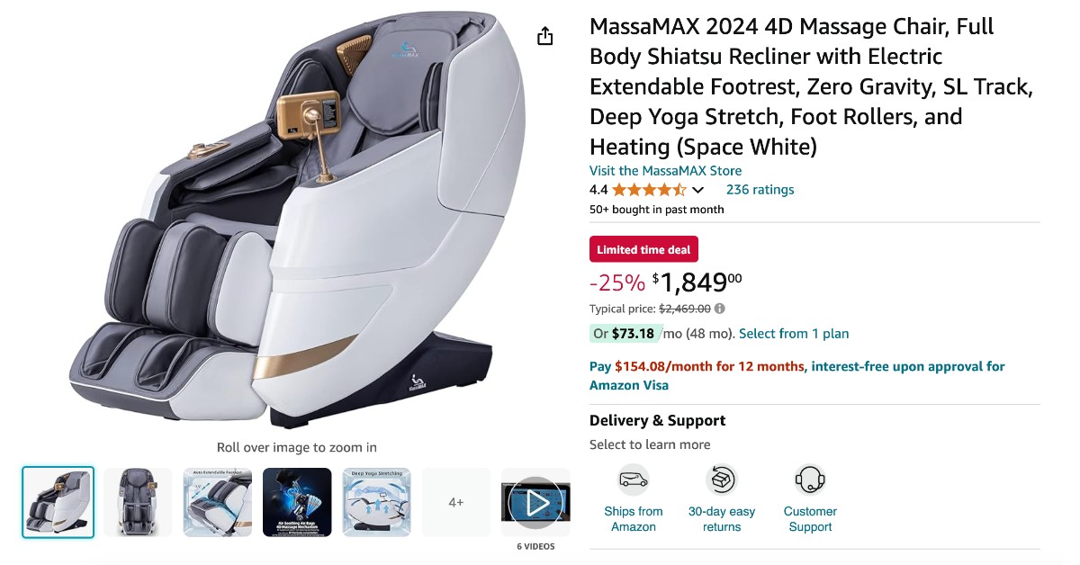 MassaMAX 2024 4D Massage Chair with a $620 Discount!