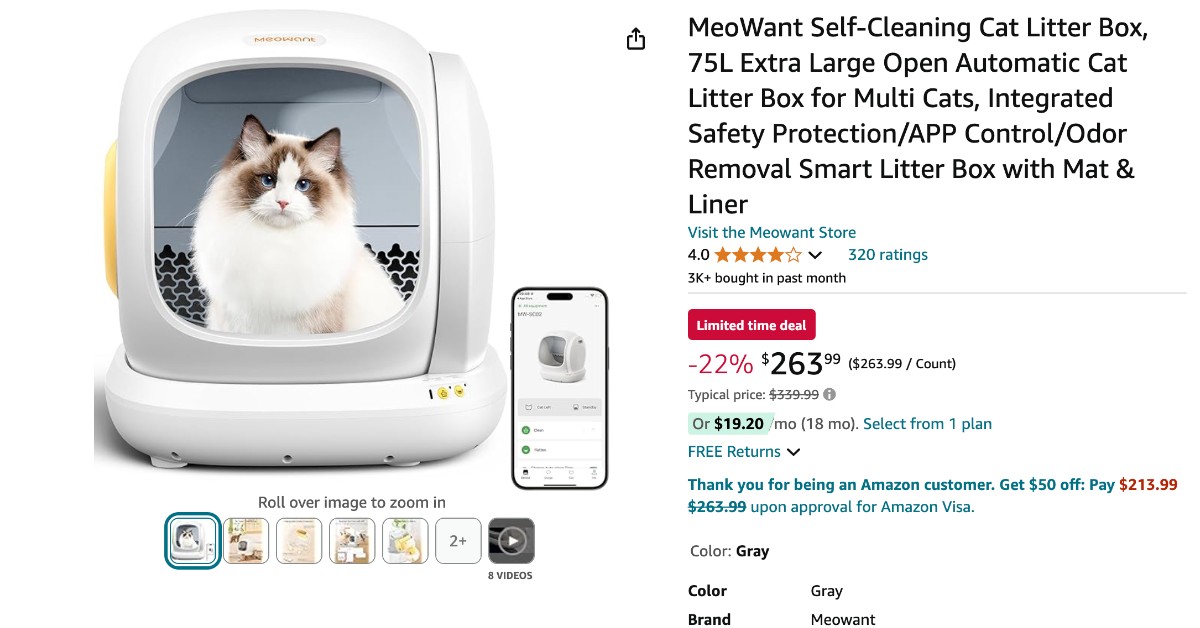 MeoWant Self-Cleaning Cat Litter Box - $76 Off Great Opportunity to Buy!