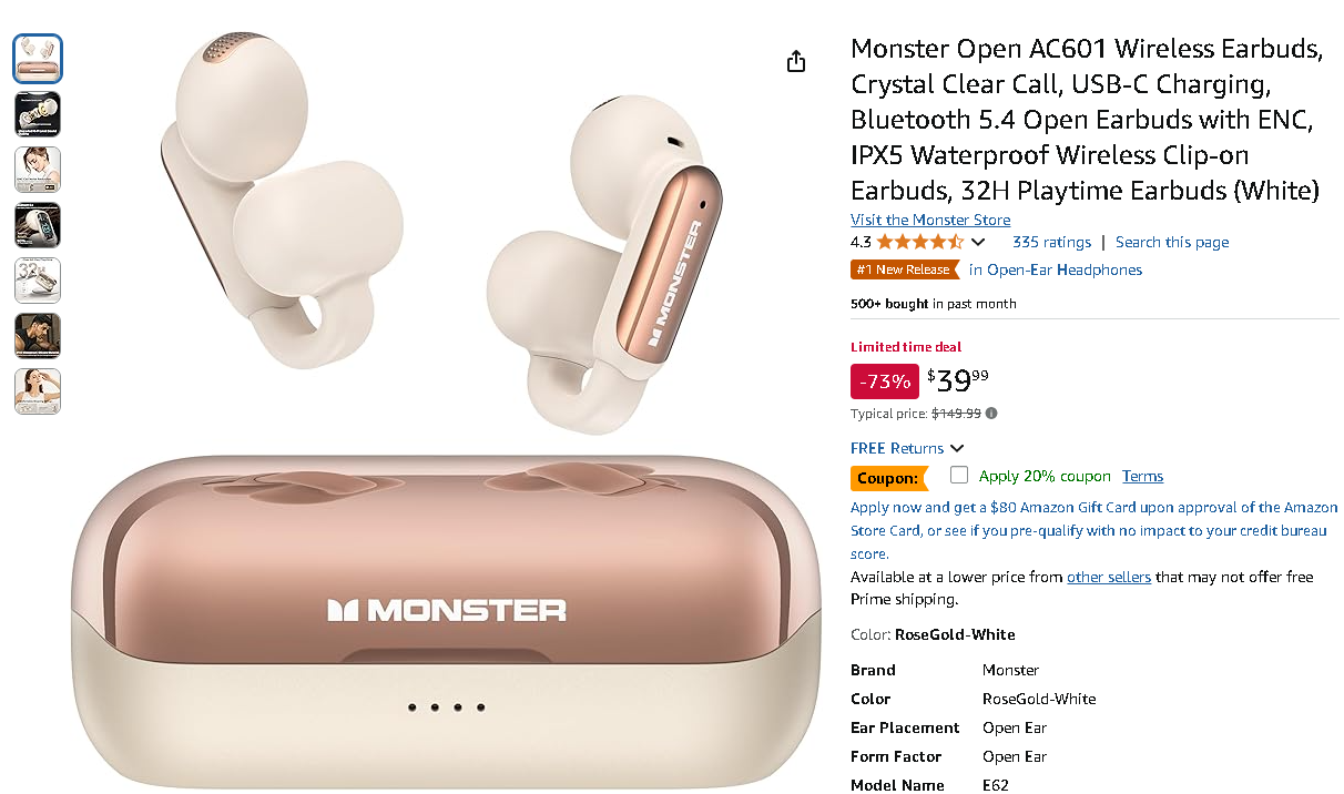 Monster Open AC601 Wireless Earbuds