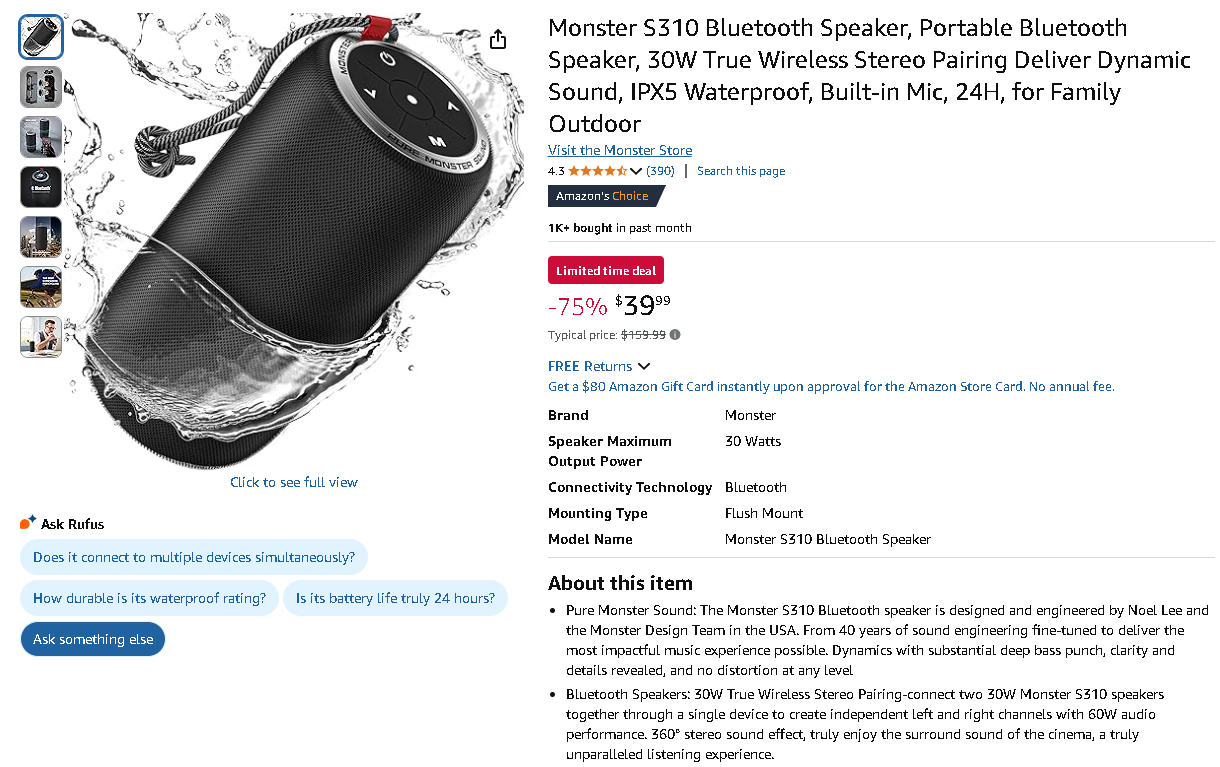 Screenshot of the Monster S310 Speaker