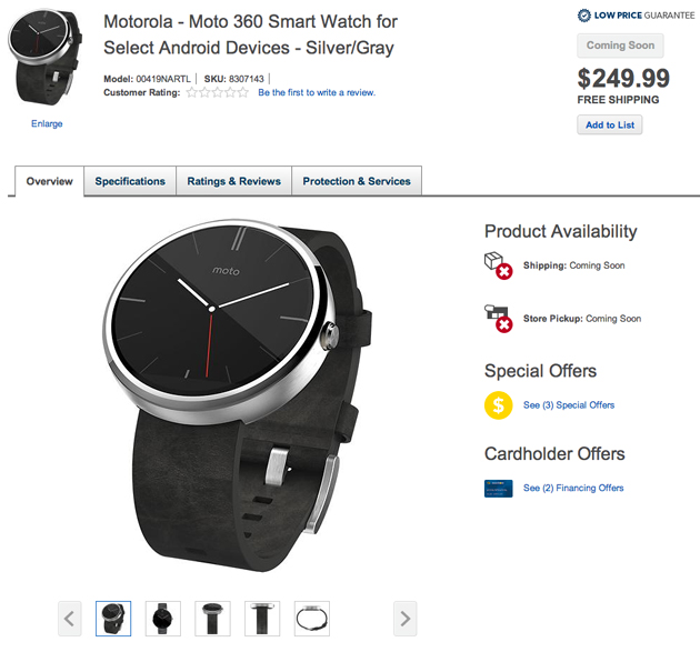 BestBuy опубликовал цену и характеристики «умных» часов Moto 360