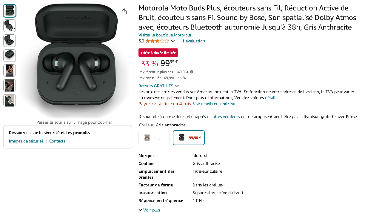 Image des écouteurs Motorola Moto Buds Plus
