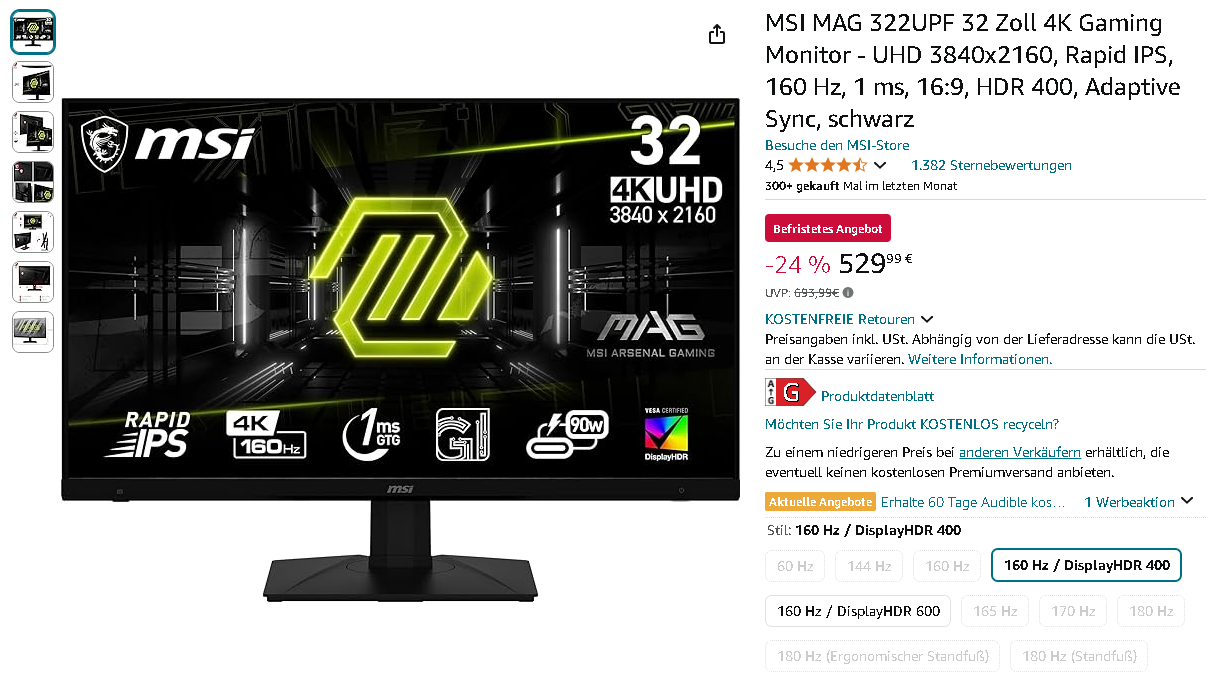 MSI MAG 322UPF Monitor Screenshot