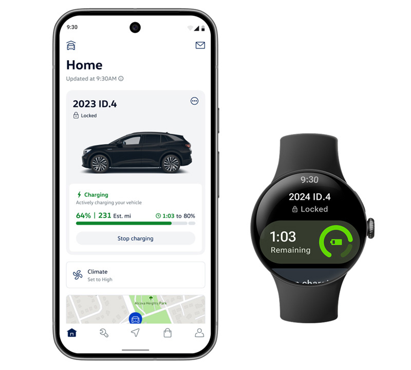 Application Volkswagen myVW sur smartwatch