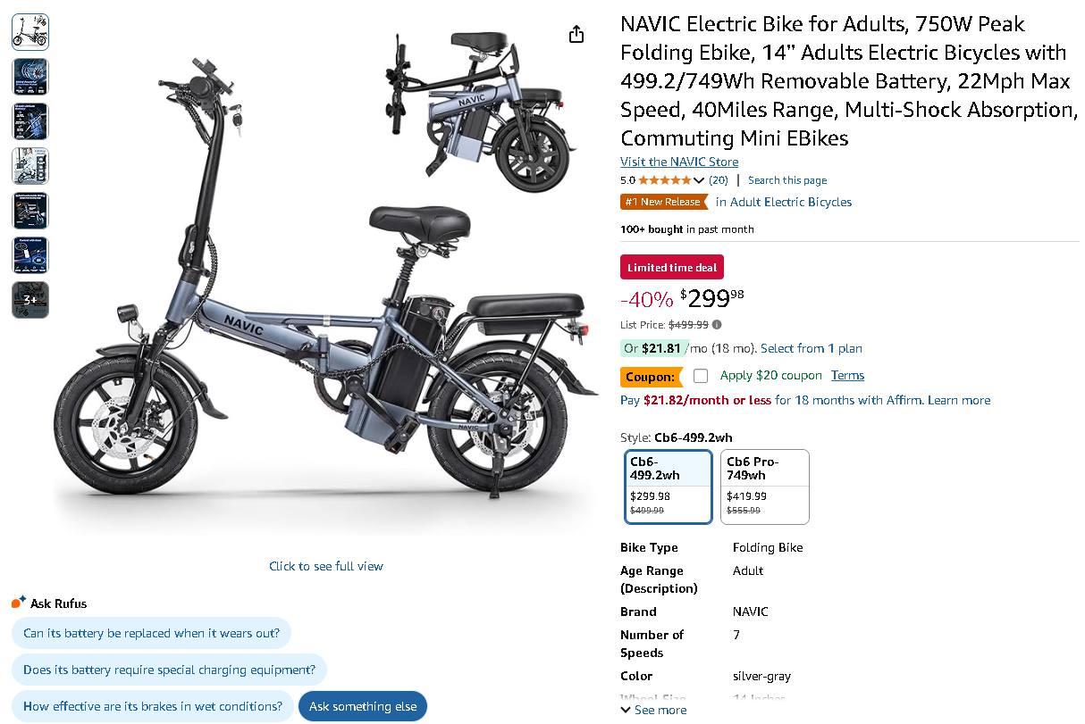 NAVIC Electric Bike - Product Image