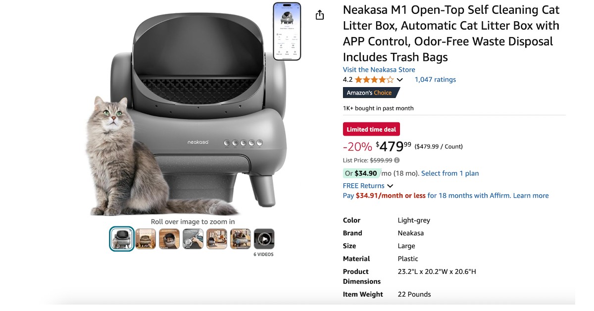 Neakasa M1 Open-Top Self Cleaning Cat Litter Box - Now $120 Discount!