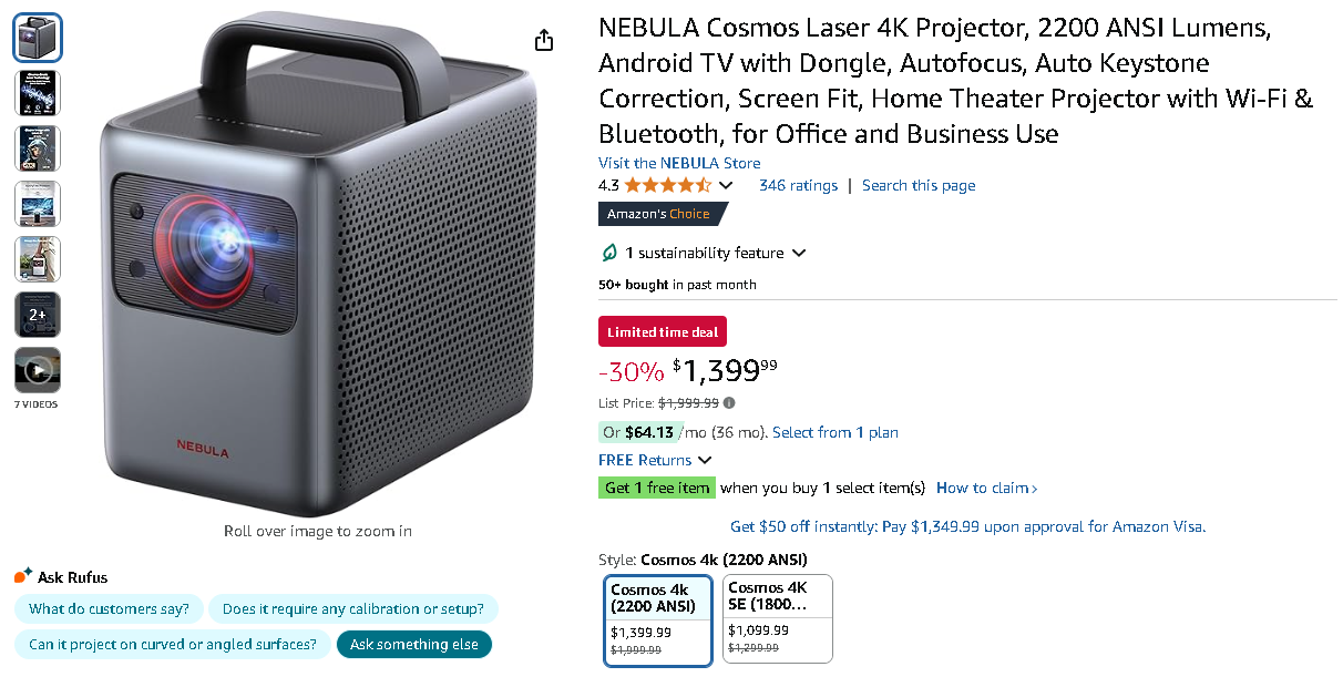 NEBULA Cosmos Laser 4K Projector