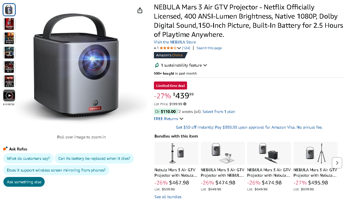 Screenshot of the NEBULA Mars 3 Air projector