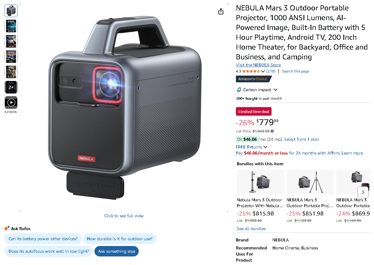 Screenshot of the NEBULA Mars 3 projector