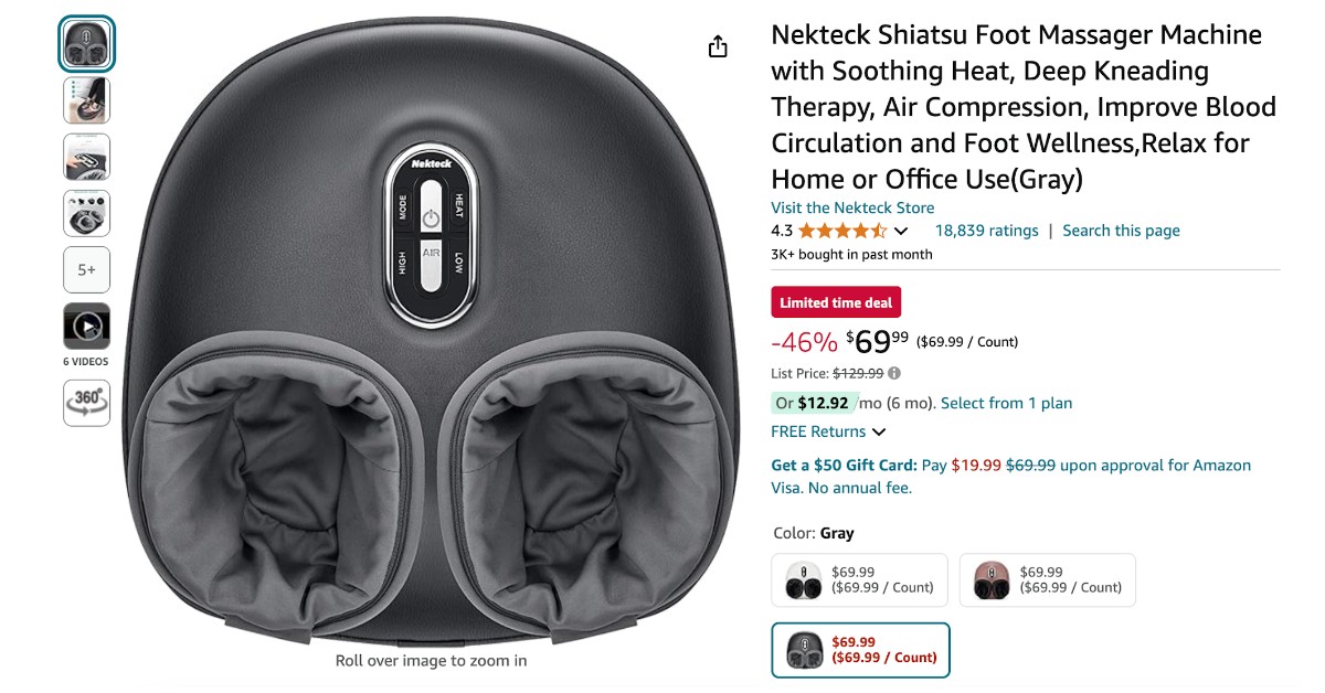 Nekteck Shiatsu Foot Massager Machine with a $60 OFF!