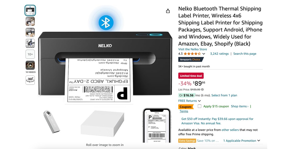 Nelko Bluetooth Thermal Shipping Label Printer - $46 OFF! Limited time deal!